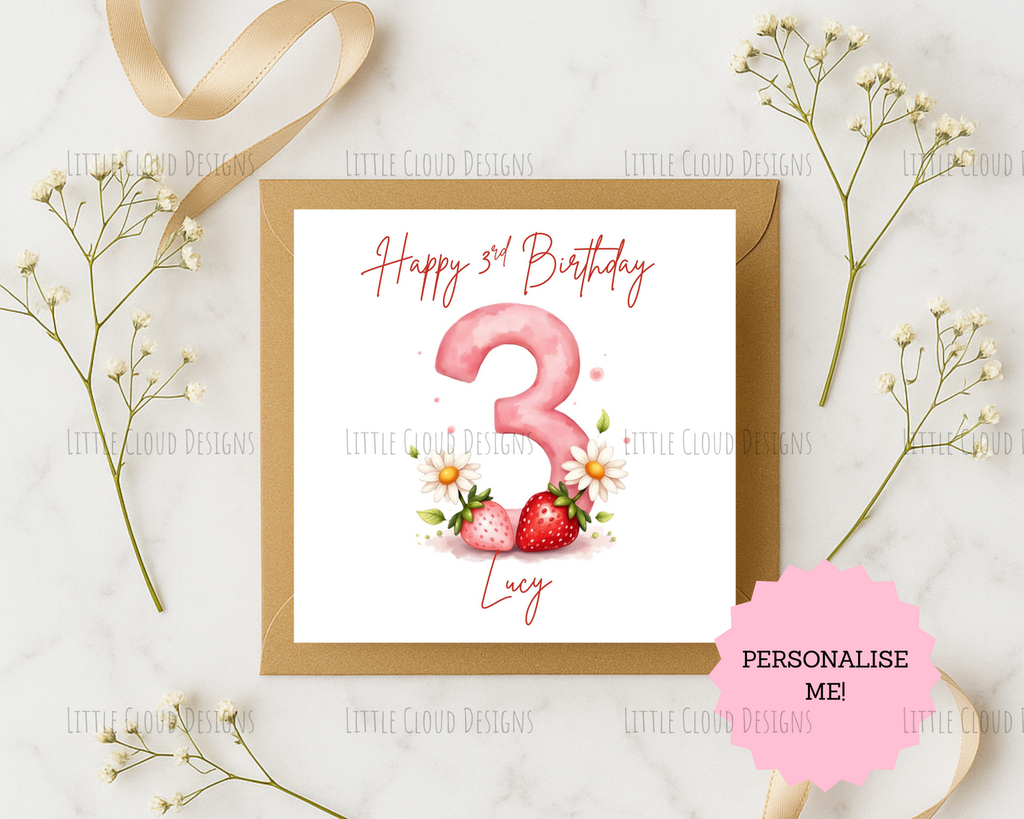 Strawberry Number Birthday Card | Little Cloud Designs