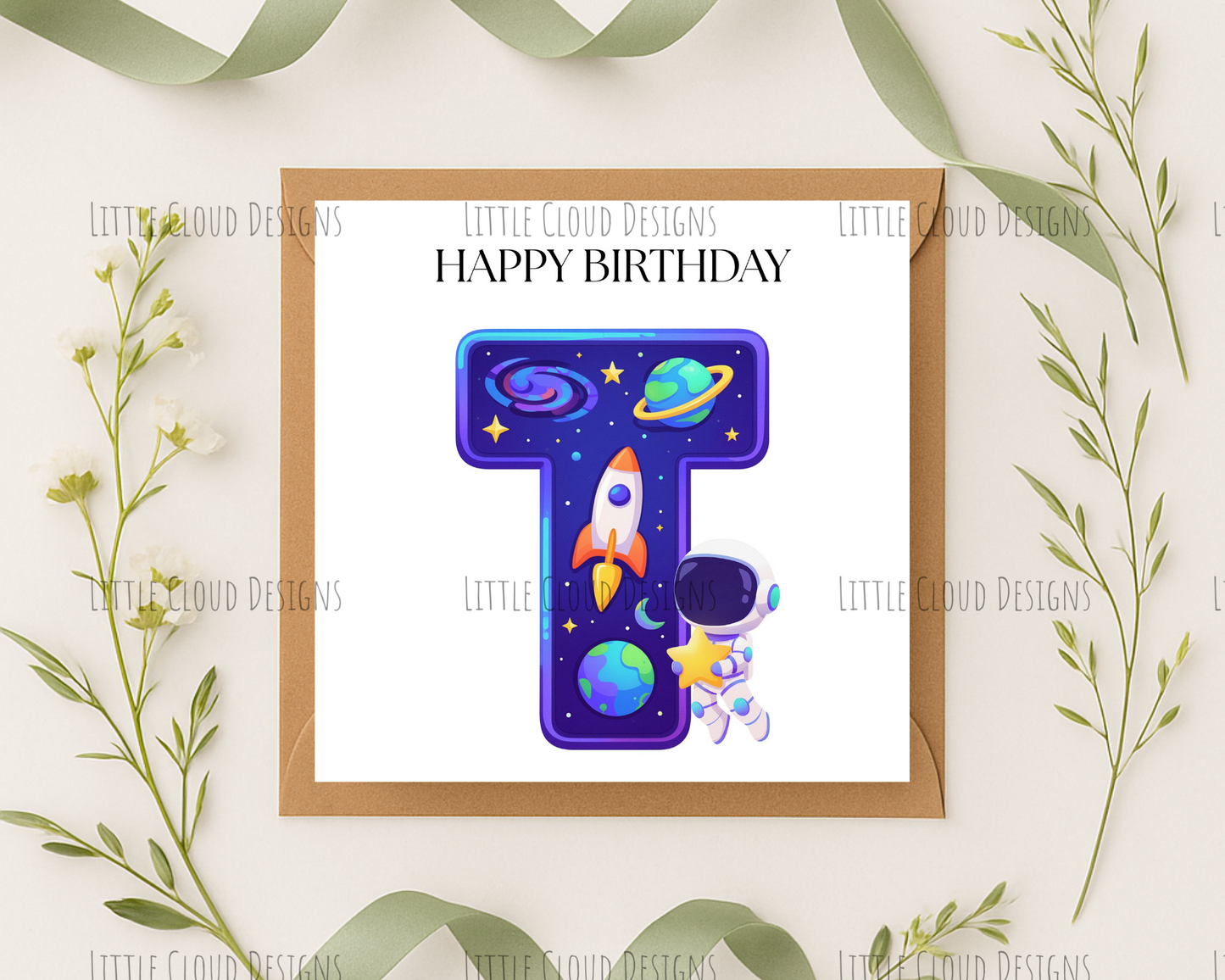Space themed birthday card | Little Cloud Designs