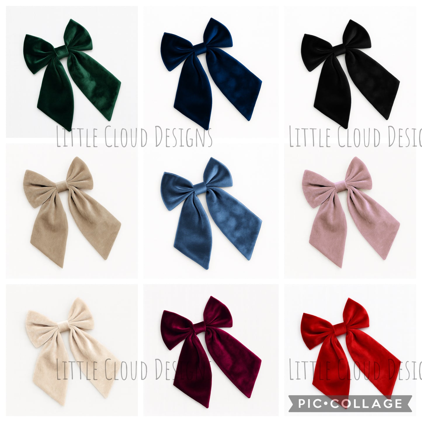 Personalised XL Velvet Hair Bow - Custom Name Gift 14x20cm | Little Cloud Designs