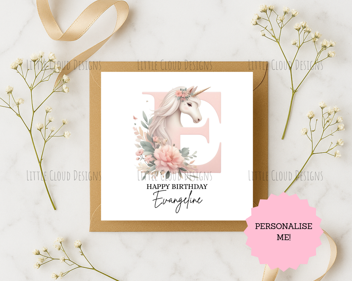 Personalised Unicorn Birthday Card for Kids | Little Cloud Designs