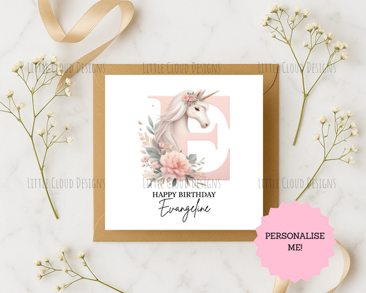Personalised Unicorn Birthday Card for Kids | Little Cloud Designs
