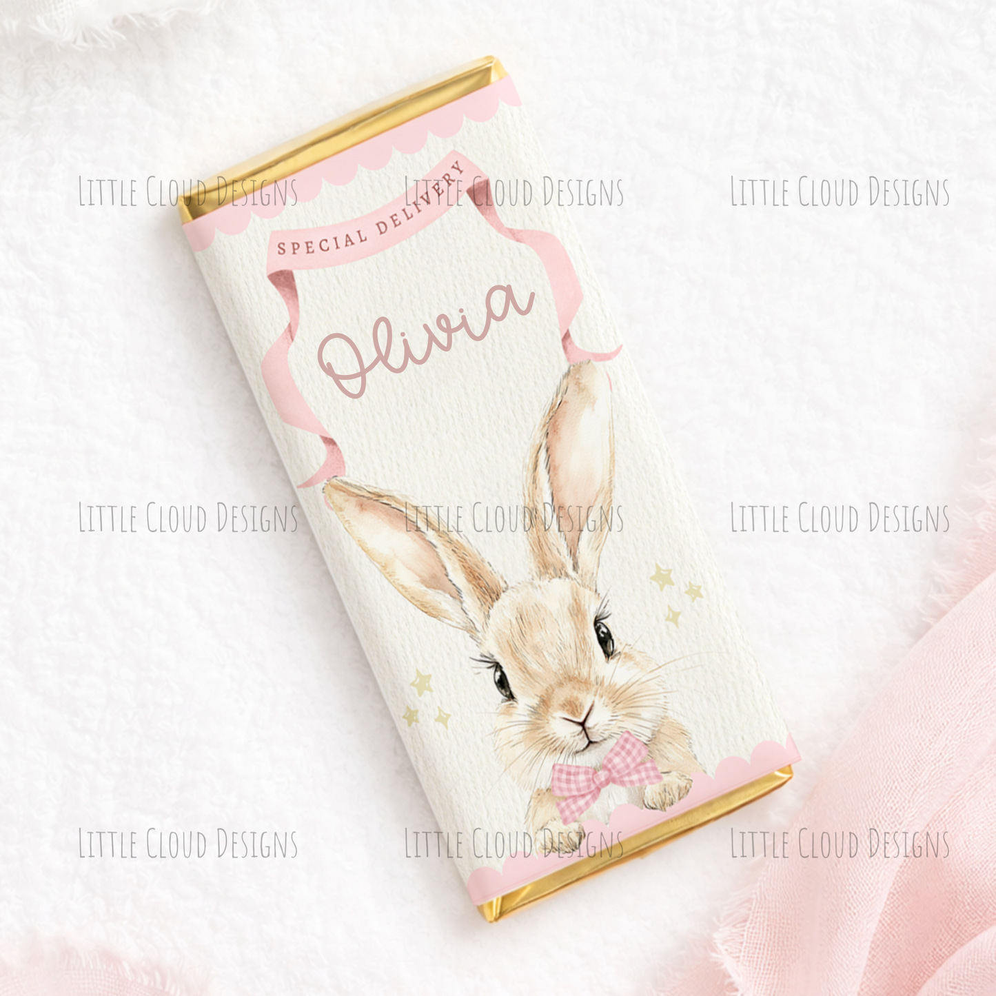 Easter Chocolate Bar Wrap & Stickers - Bunny Design Gift Set | Little Cloud Designs