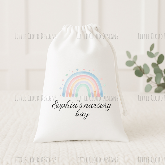 Personalised Nursery Bag Rainbow Design | Kids School Bag | Little Cloud Designs