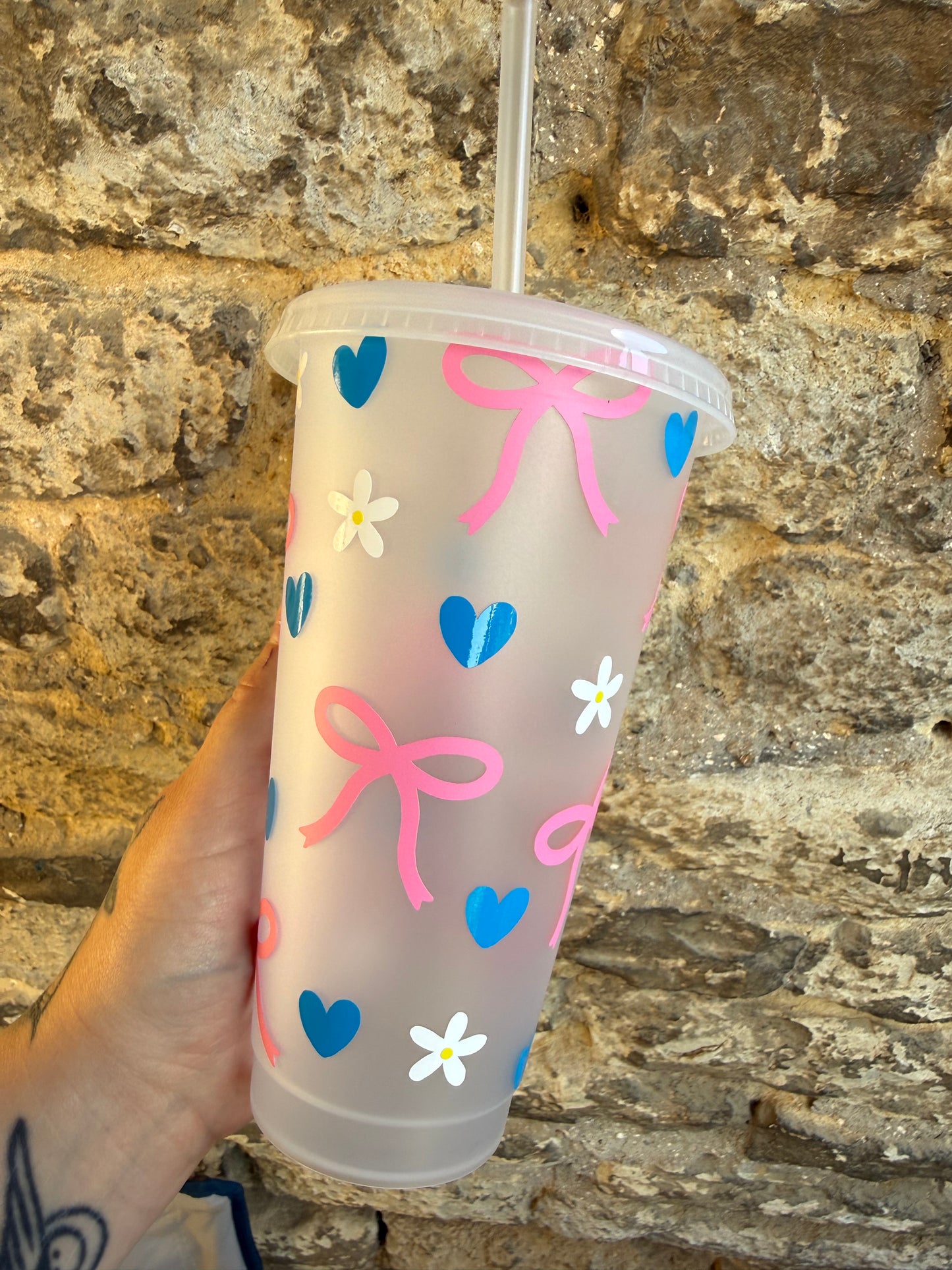 Bow & Hearts Cold Cup 12oz - Cute Reusable Tumbler | Little Cloud Designs