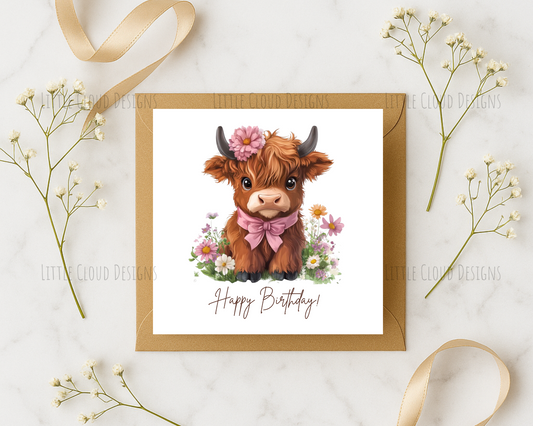 Highland Cow Birthday Card | Little Cloud Designs