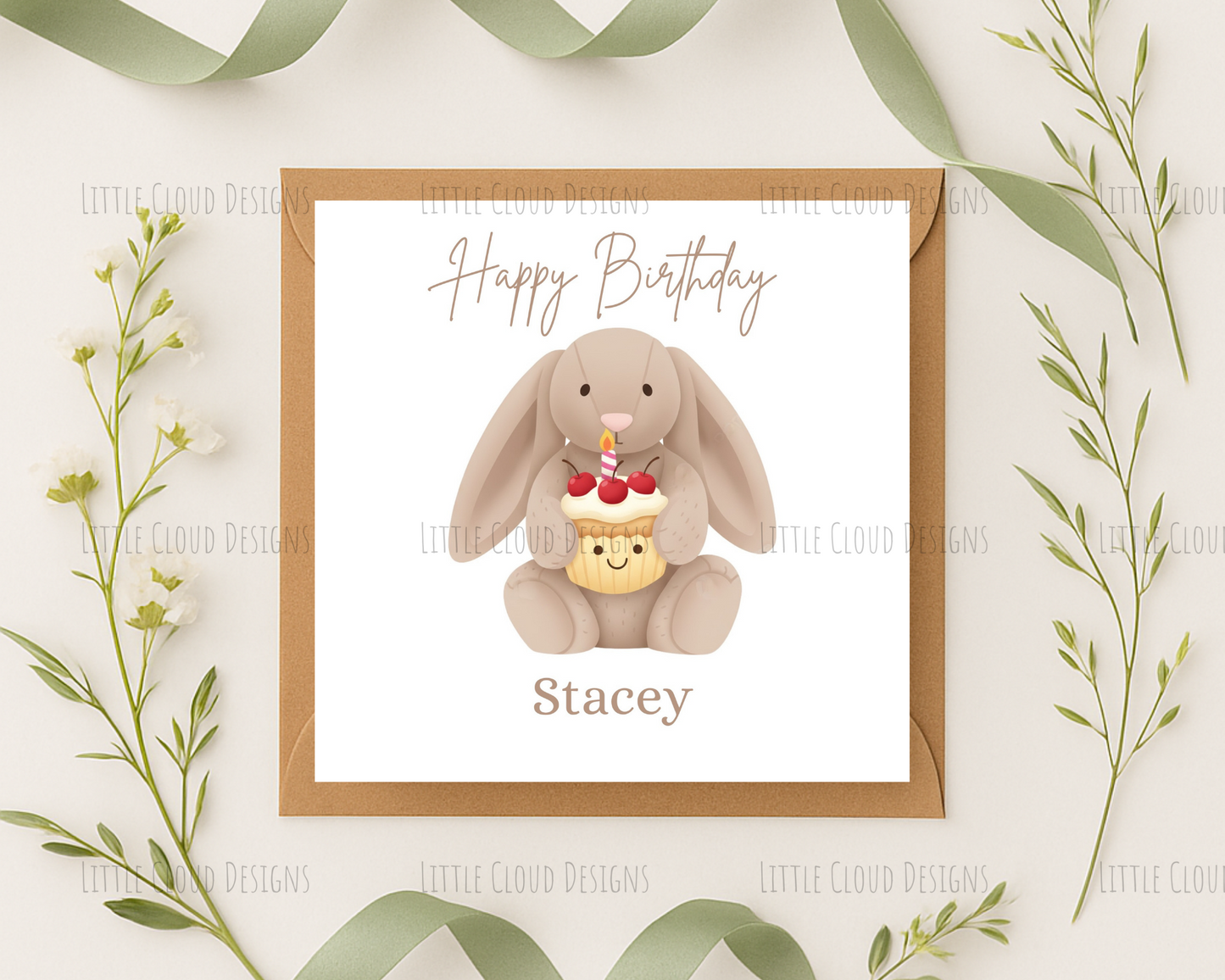 Bunny birthday card, inspired birthday card | Little Cloud Designs