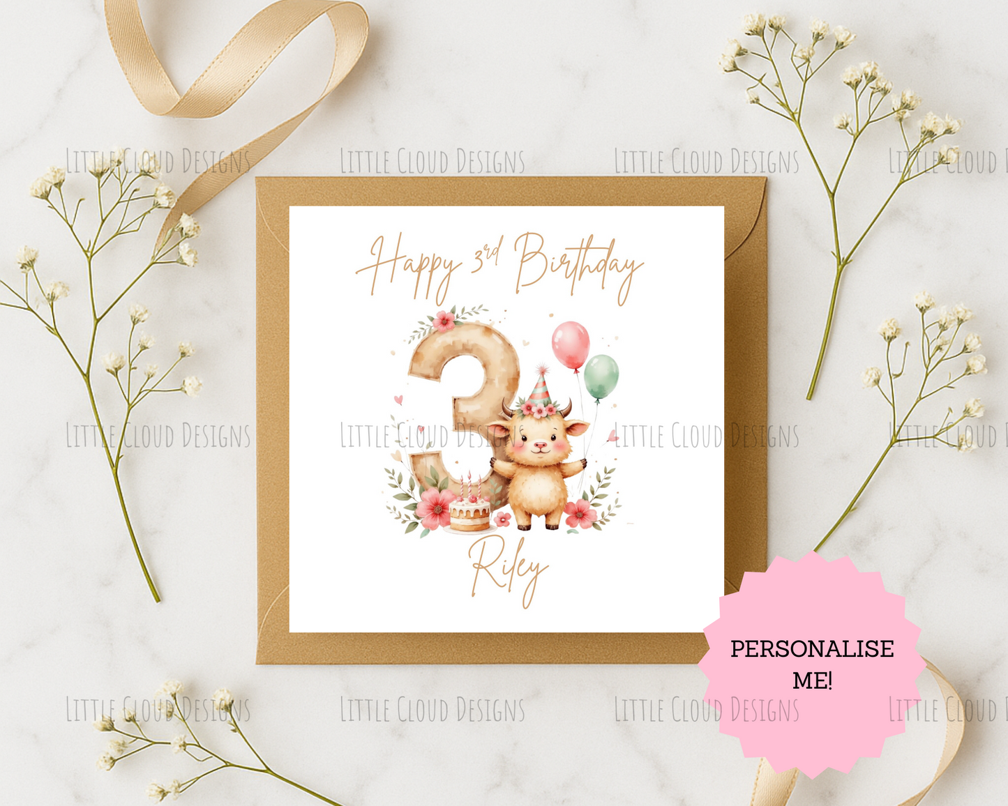 Personalised Number Birthday Card – Age Card | Little Cloud Designs