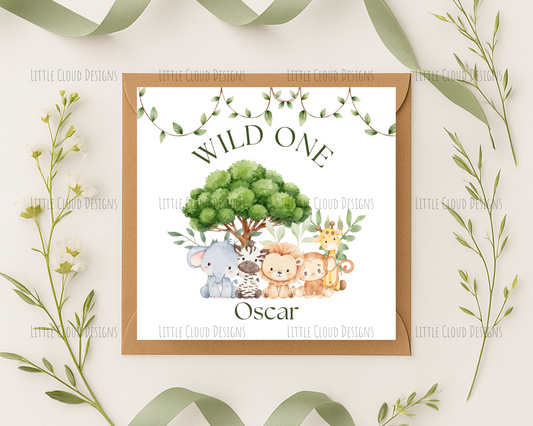 Wild One Safari Birthday Card – Animal Theme | Little Cloud Designs