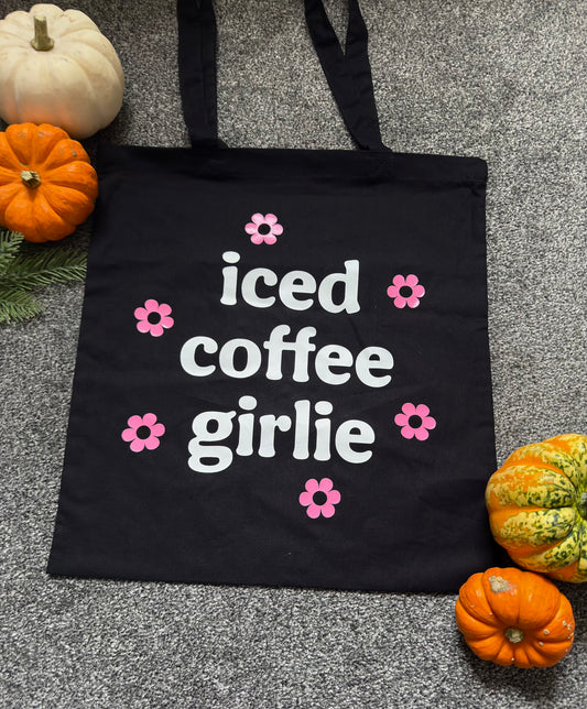 Iced Coffee Tote Bag - "Iced Coffee Girlie" Canvas Shopper 10L | Little Cloud Designs