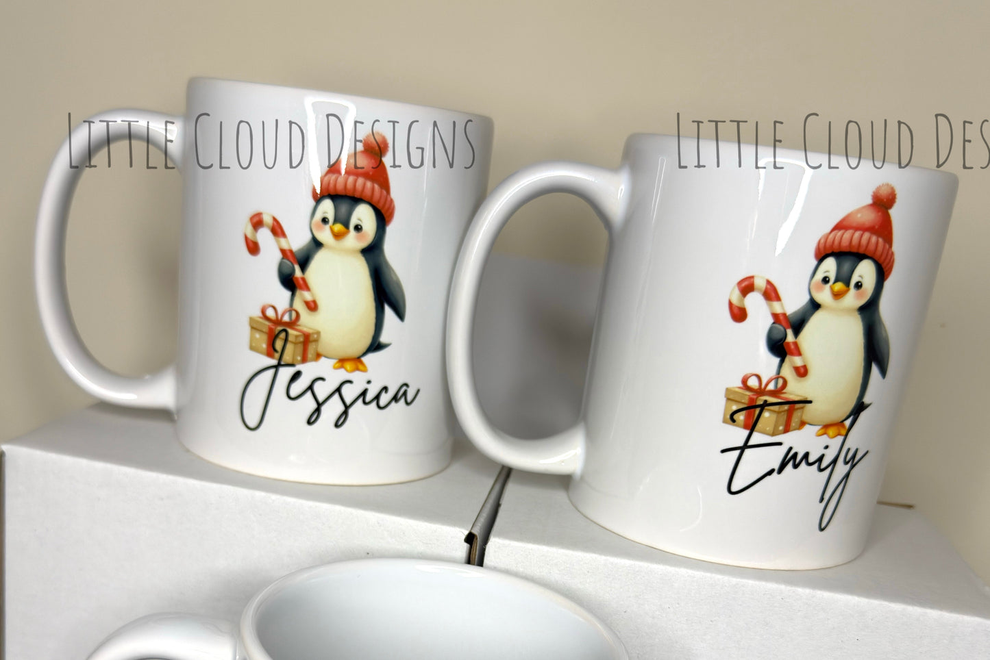 Personalised Christmas Mug - Custom Name Penguin Santa Reindeer Gingerbread | Little Cloud Designs