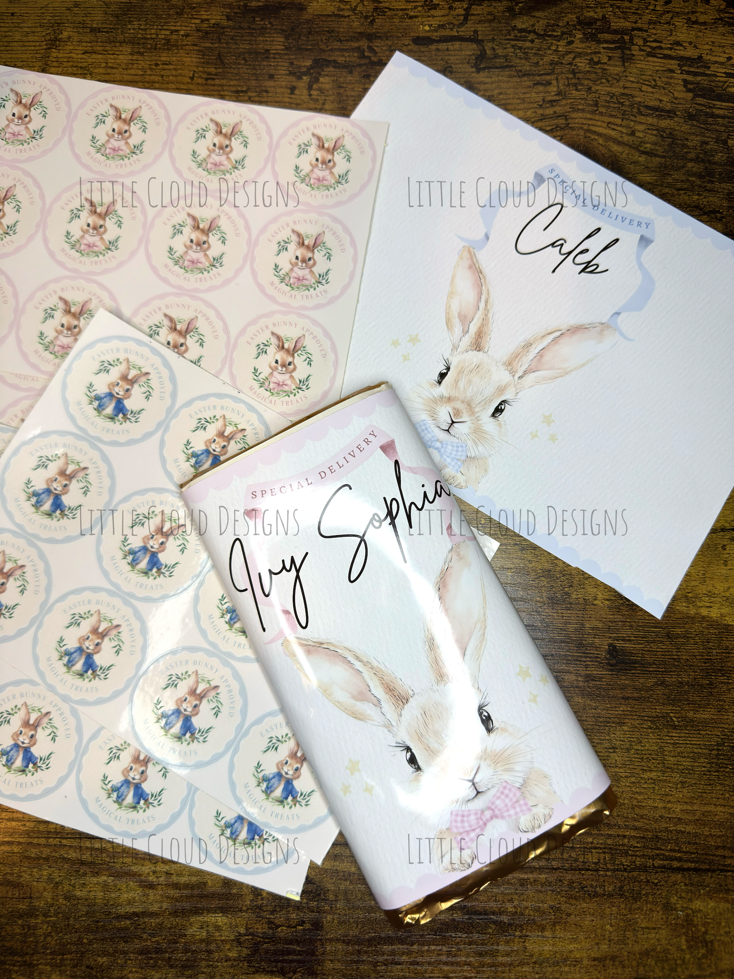 Easter Chocolate Bar Wrap & Stickers - Bunny Design Gift Set | Little Cloud Designs