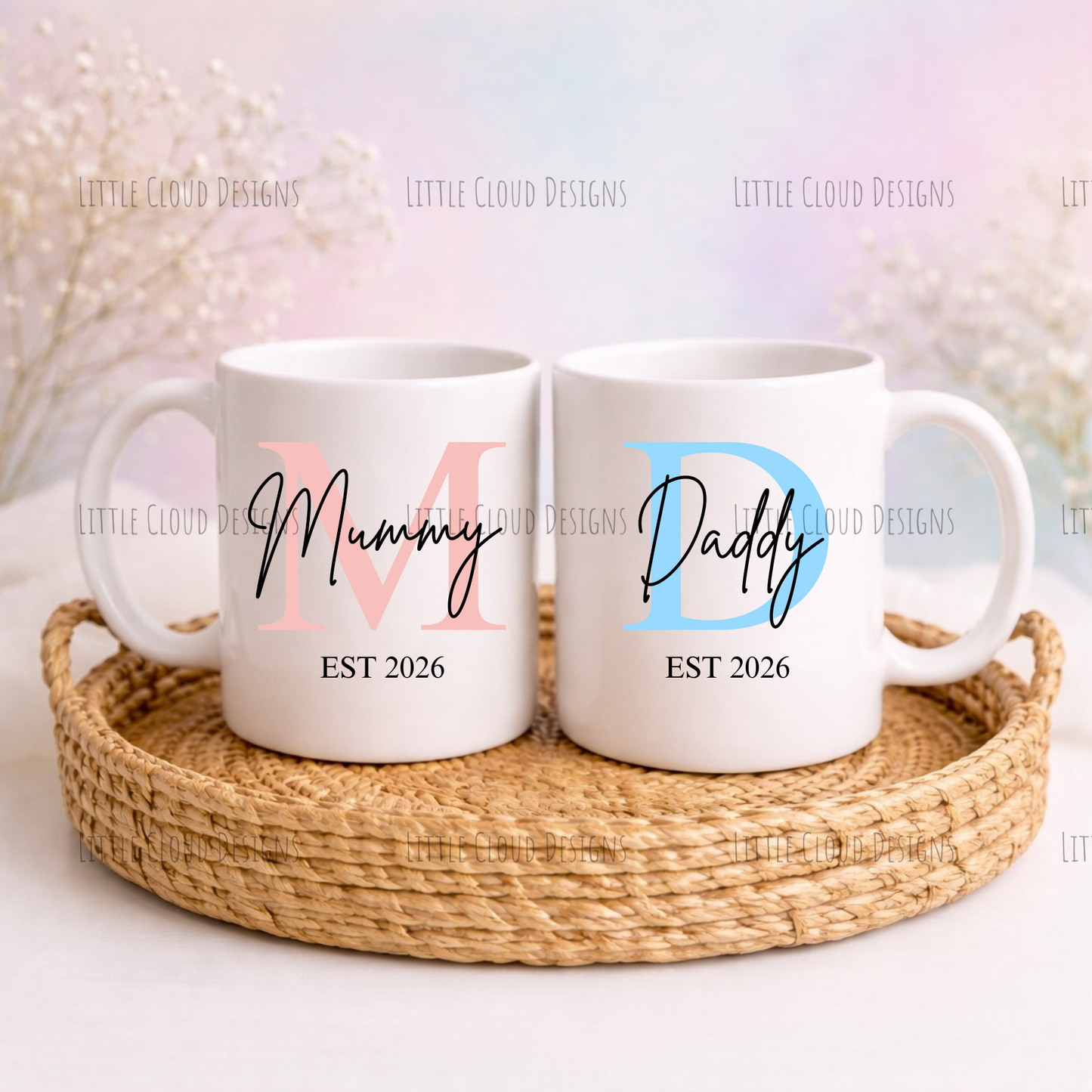 Personalised Mummy & Daddy Mug Set - Custom Year New Parents Gift | Little Cloud Designs