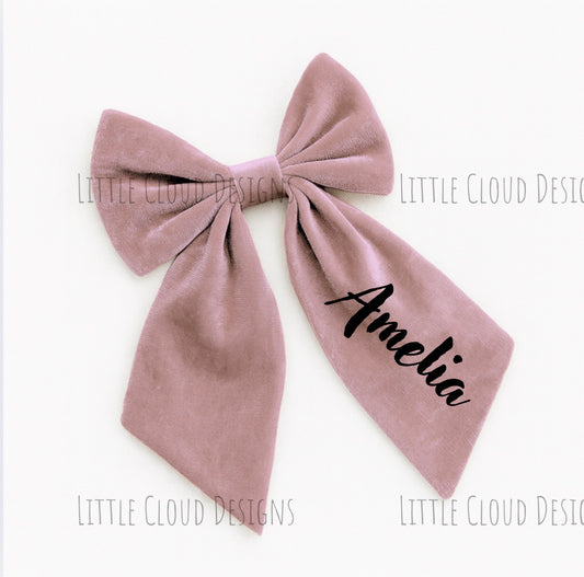 Personalised XL Velvet Hair Bow - Custom Name Gift 14x20cm | Little Cloud Designs