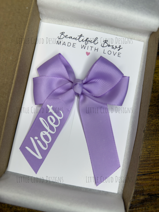 Personalised Hair Bow for Girls | 4" Grosgrain Ribbon Bow | Little Cloud Designs
