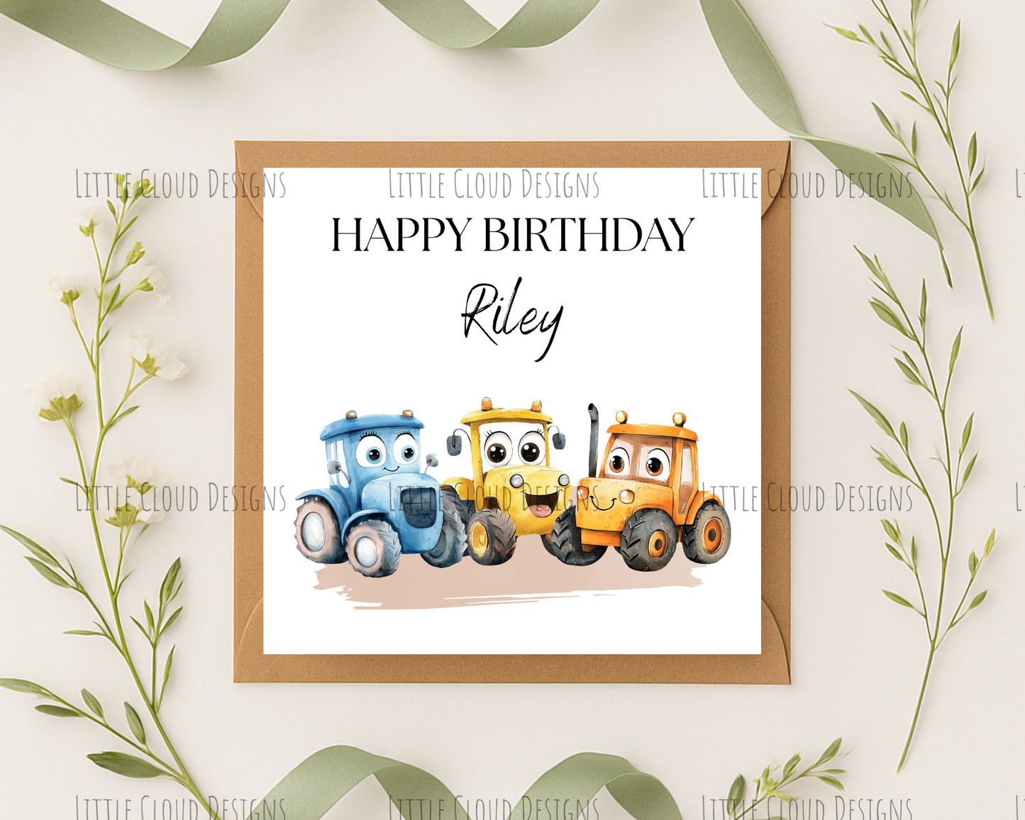 Tractor themed birthday card | Little Cloud Designs